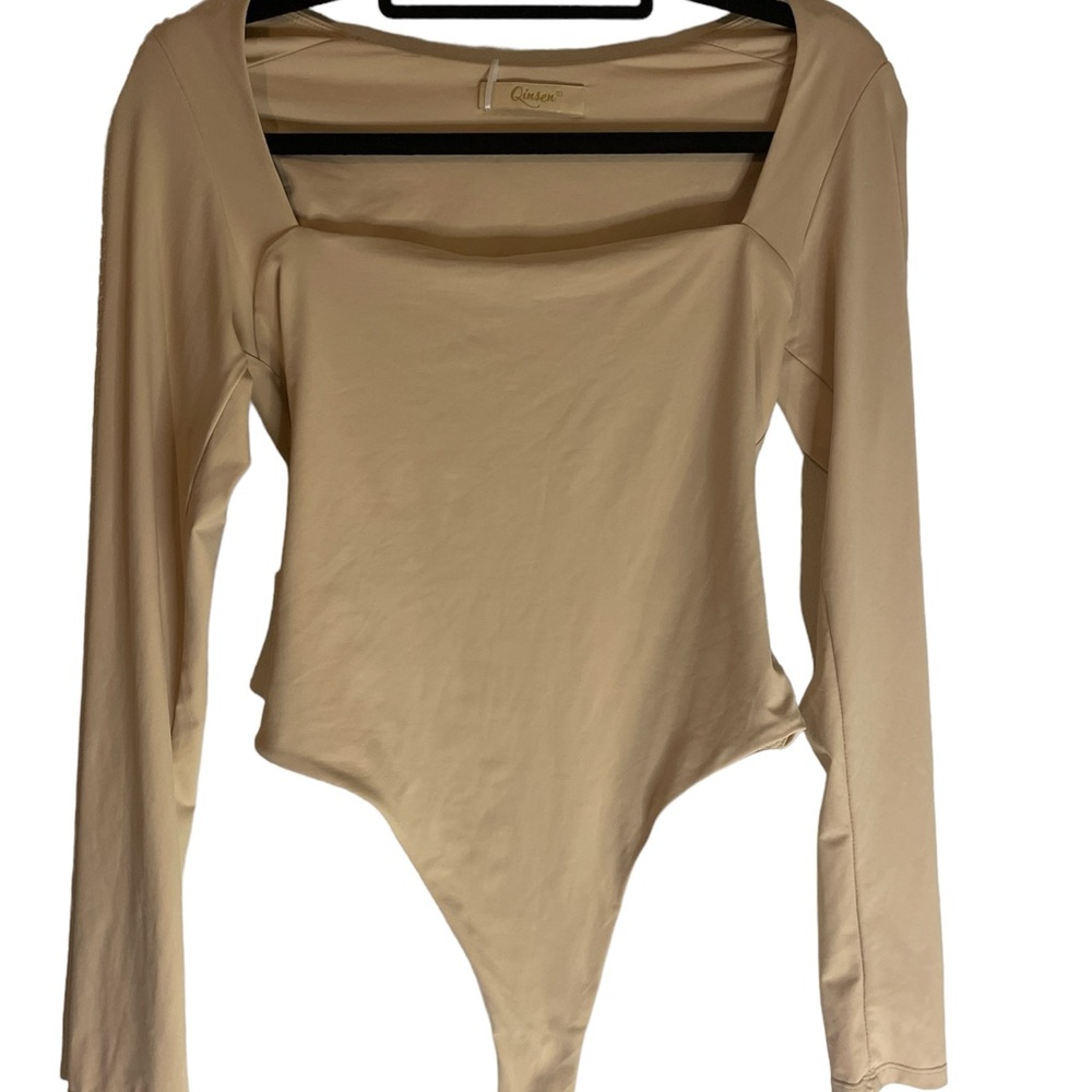 QINSEN Cream Square Neck Bodysuit